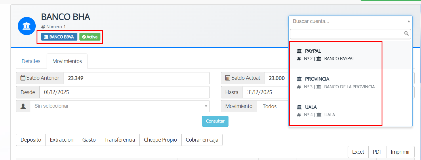 Vista moderna de cuentas bancarias mejorada (UX)