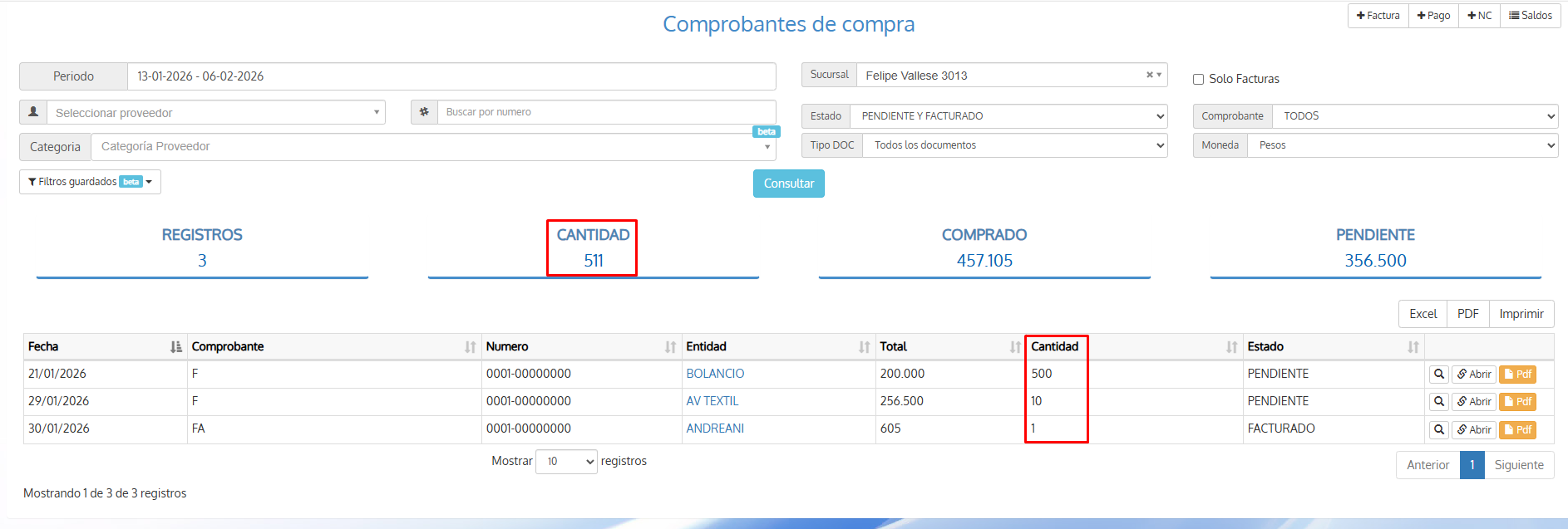 Unidades de factura de compras
