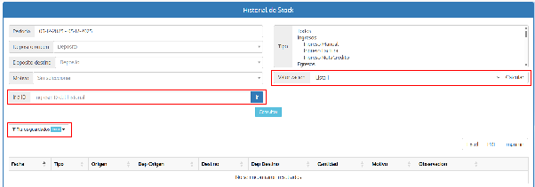 Historial de stock con filtros reactivos
