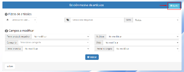 Edición masiva de artículos con validación y tour explicativo